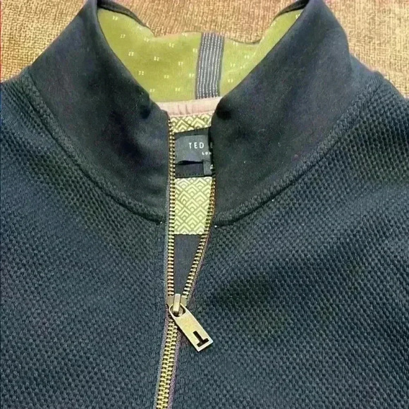 Ted Baker London Men's Soft Funnel Neck Sweater Jacket Full Zip-  Size 4 Navy - Picture 9 of 9